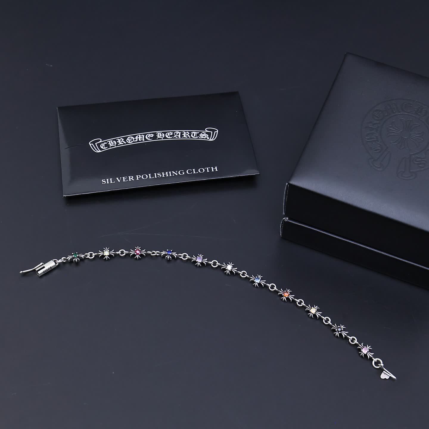 Chrome Hearts Silver Bracelet with Multicolored Stones